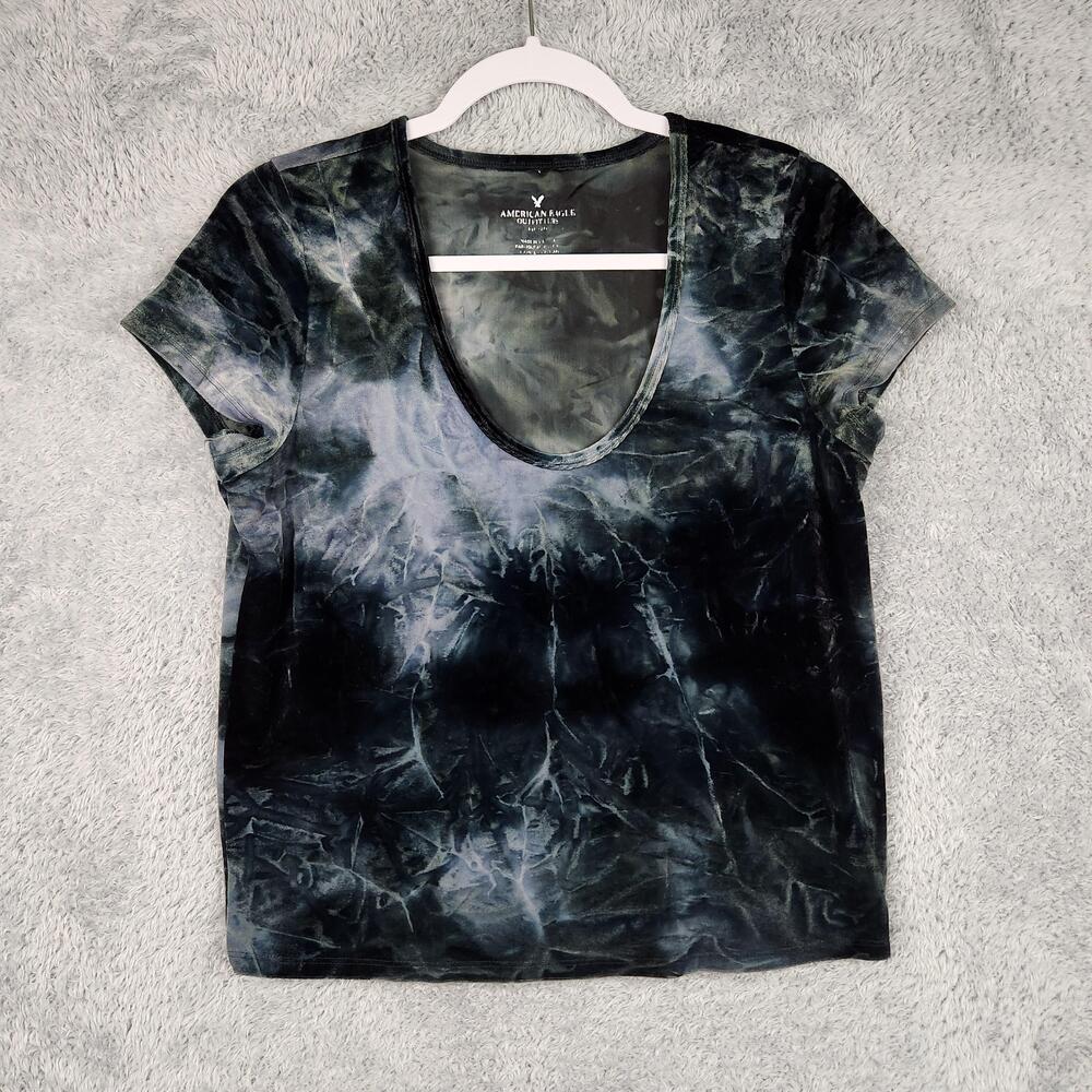 American Eagle Outfitters Shirt Womens Large Black Tie Dye Stretch Fairy Grunge